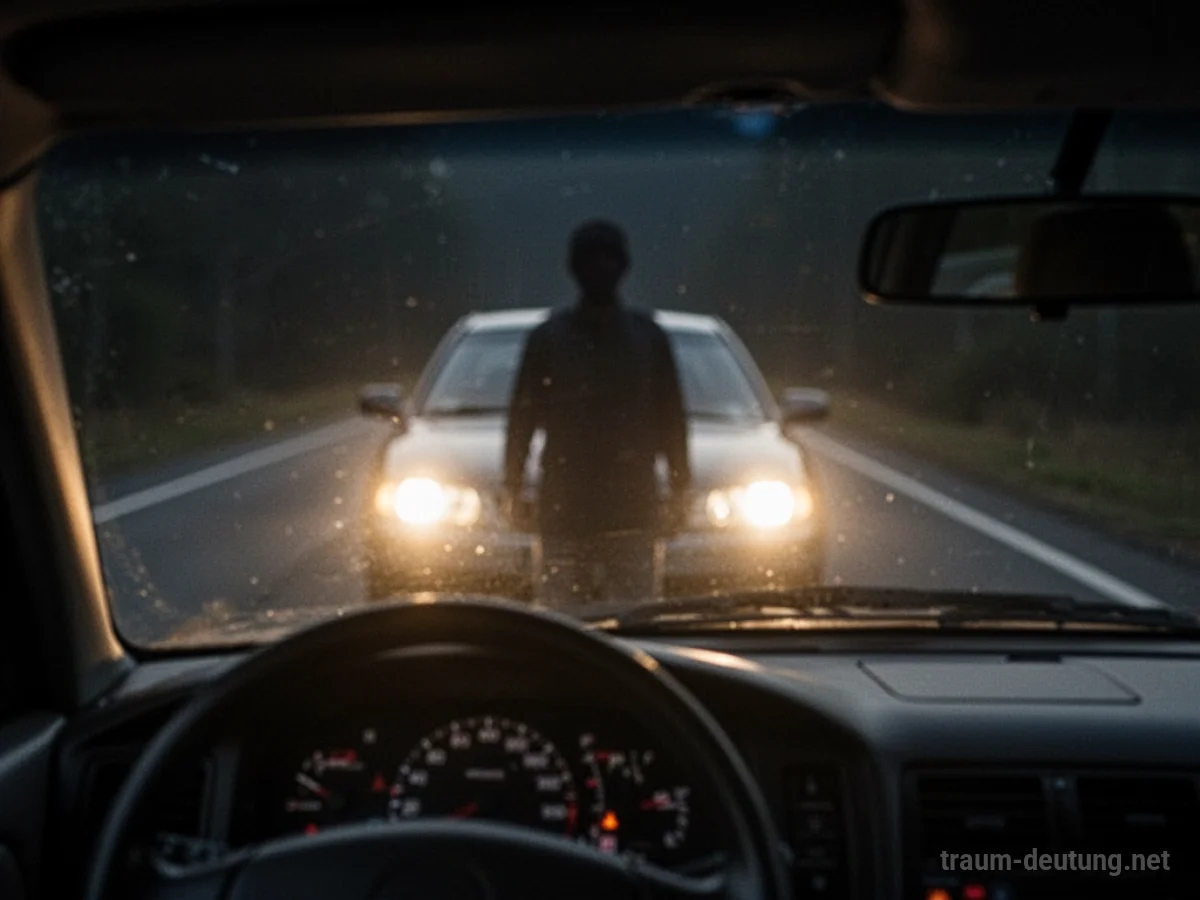 Auto blendet Silhouette einer Person auf dunkler Straße