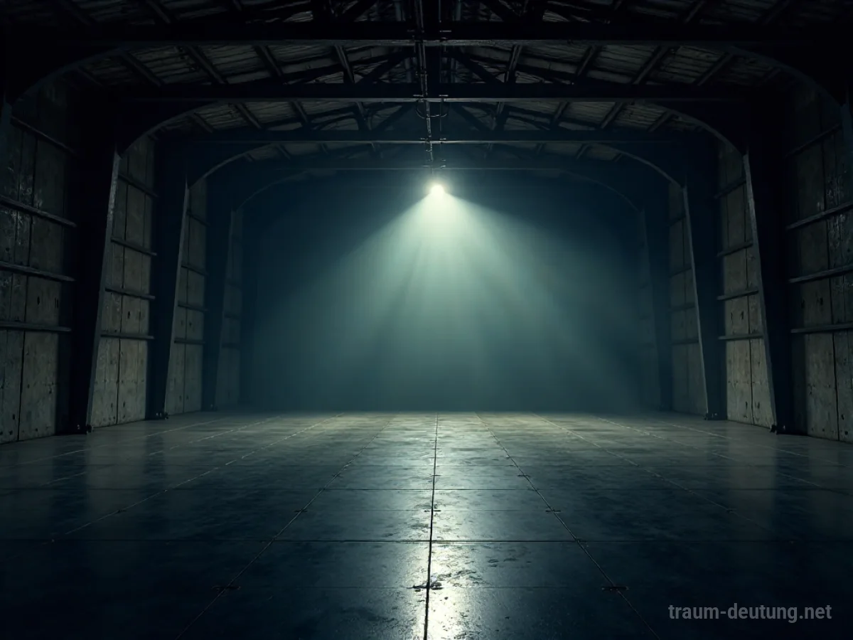 Leerer Hangar, Flugzeug fehlt, Schatten über Boden