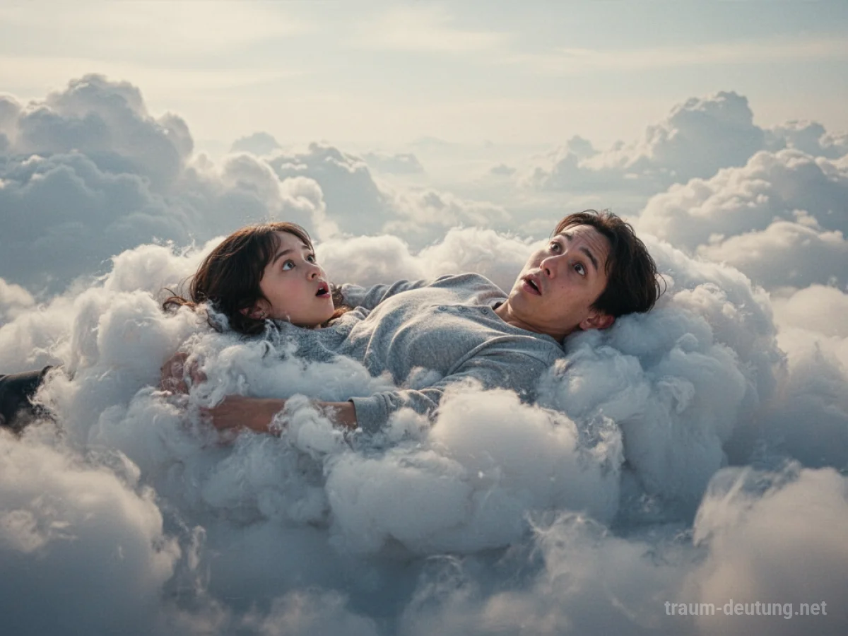 Person fällt sanft auf eine weiche Wolke.