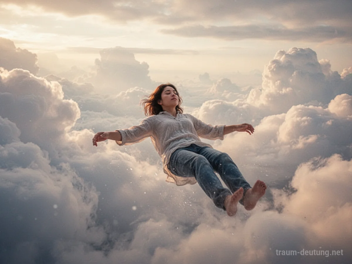 Eine Person schwebt sanft nach unten durch den Himmel.