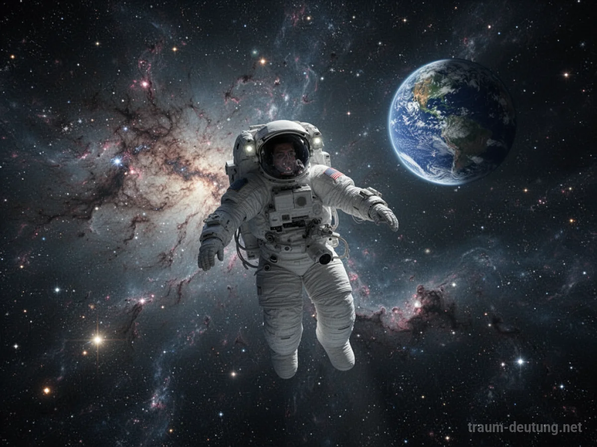 Astronaut schwebt im Weltall vor Sternenhimmel