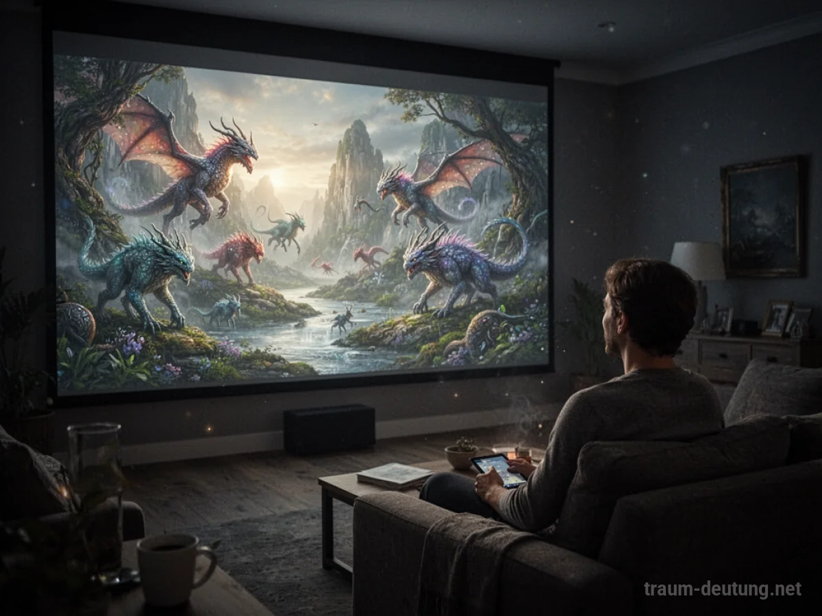 Ein Fantasy-Film auf einem Kinobildschirm, der eine magische Welt zeigt.