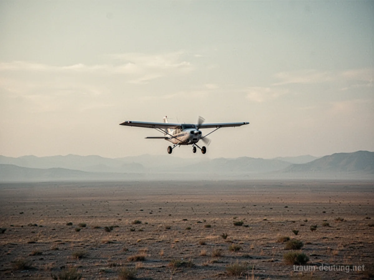 Ein winziges Flugzeug kämpft sich über einer weiten Landschaft in die Höhe.