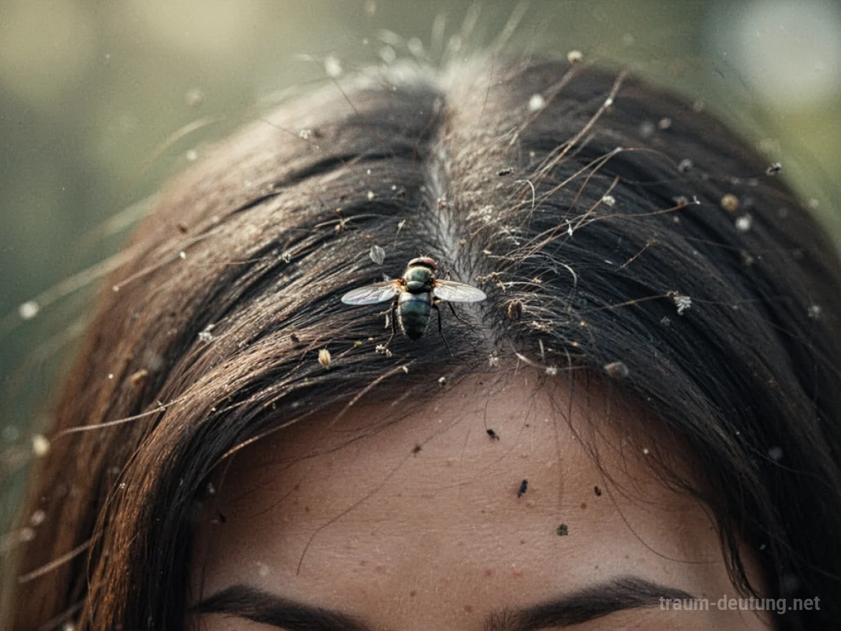 Eine einzelne Fliege verfängt sich im Haar einer Person.