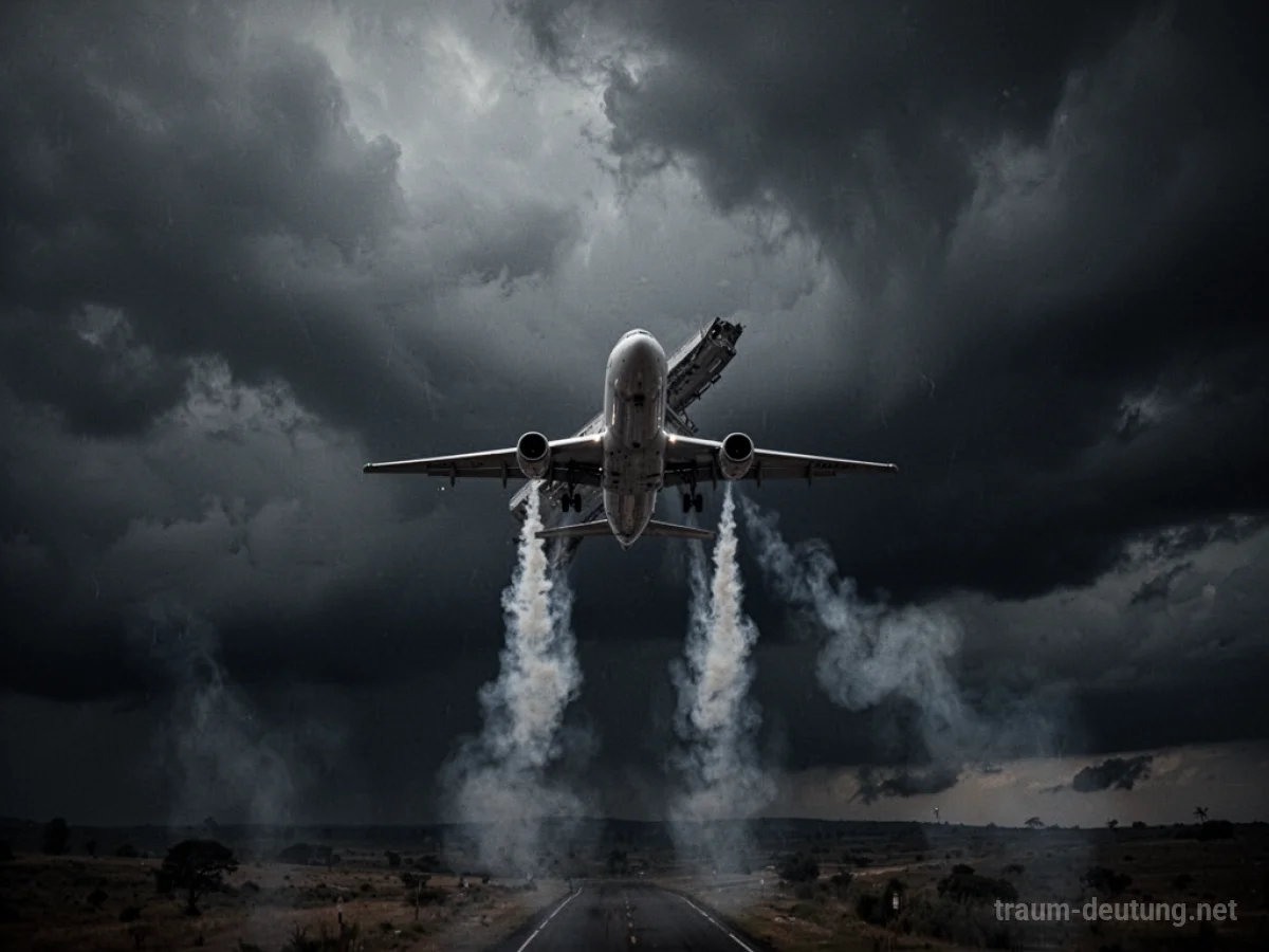 Flugzeug im dramatischen Sinkflug am dunklen Himmel