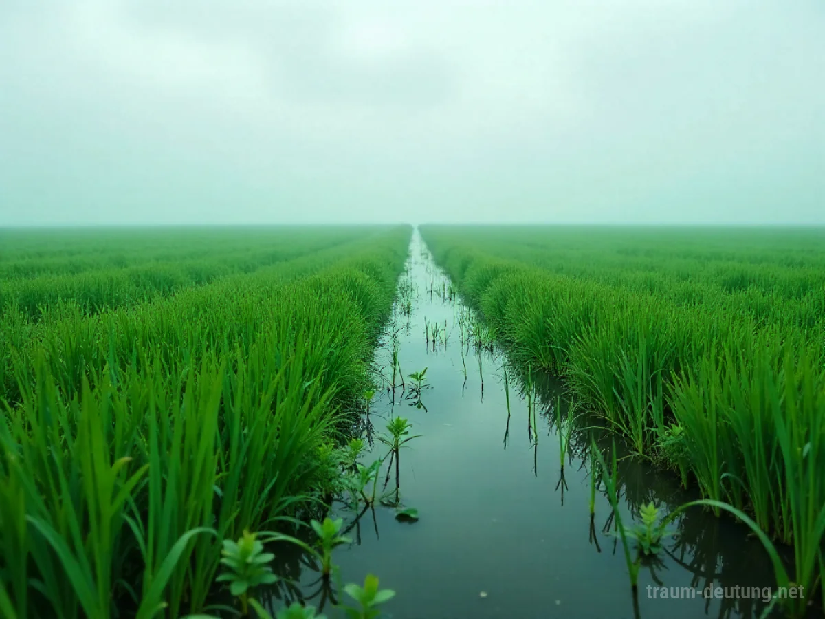 Überschwemmtes Feld unter grauem Himmel