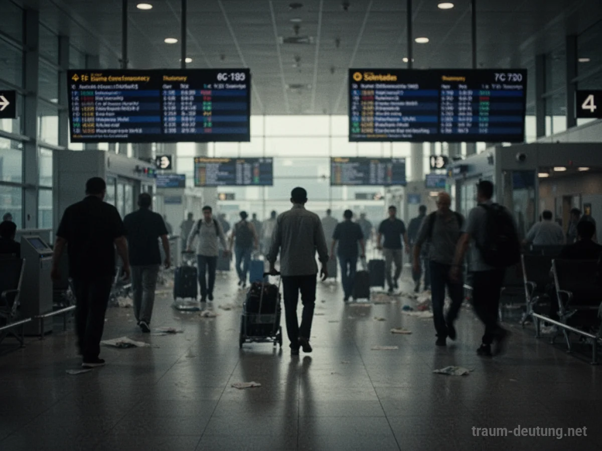Unverständliche Durchsagen auf Bildschirmen in einem Flughafen
