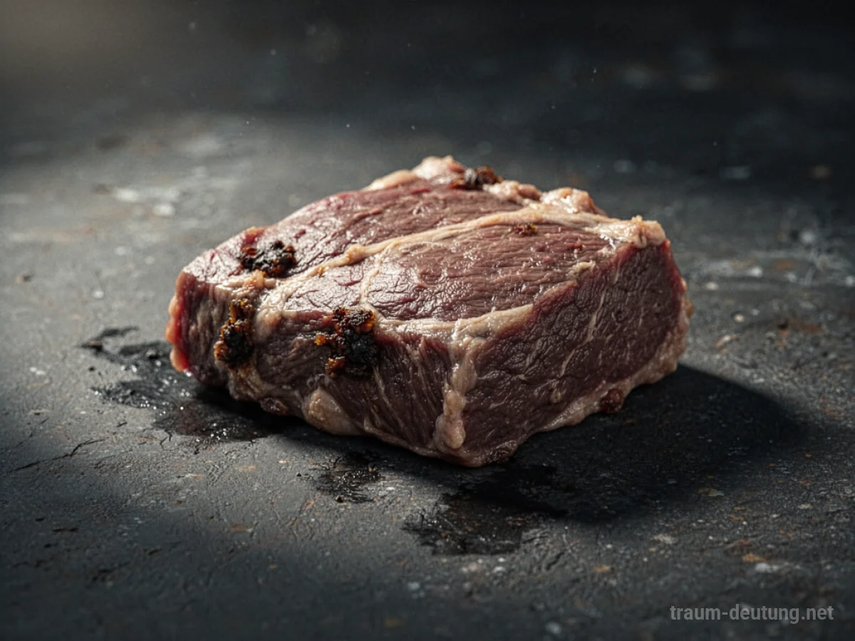 Verdorbenes Fleisch liegt auf einer dunklen Oberfläche im Traum.