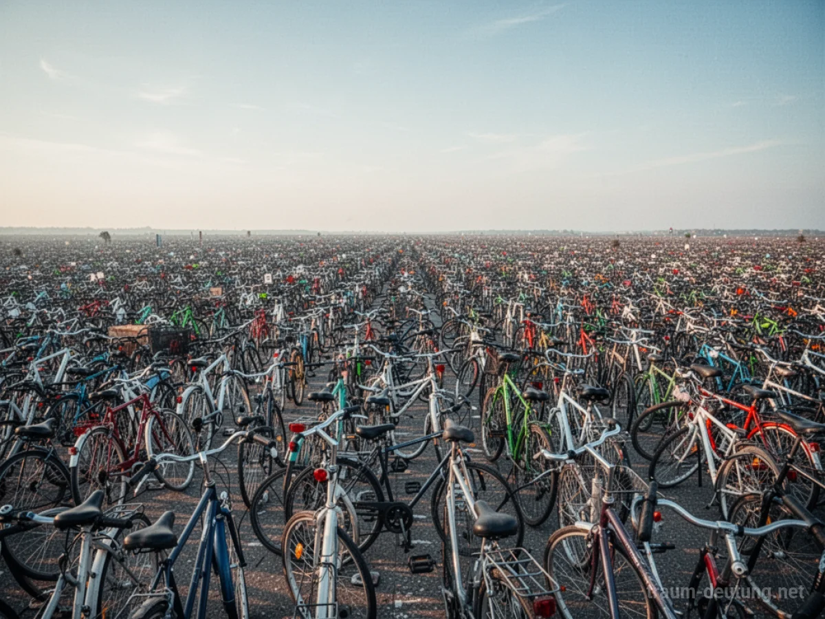 Viele Fahrräder auf einem weiten Platz, die sich bis zum Horizont erstrecken.