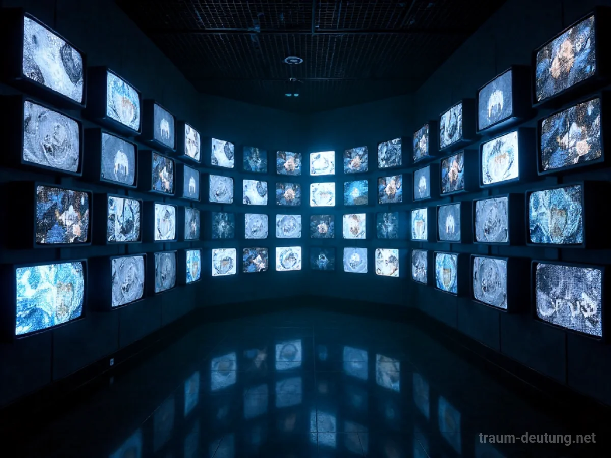 Viele Fernseher gleichzeitig mit unterschiedlichen Bildern im Traum