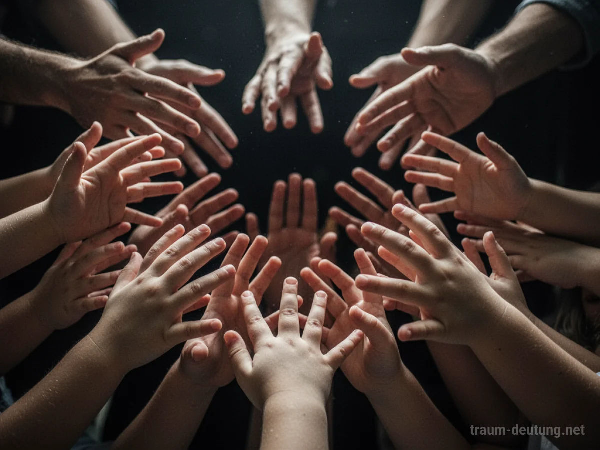 Viele einzelne Finger, die aus einem dunklen Hintergrund hervorragen.