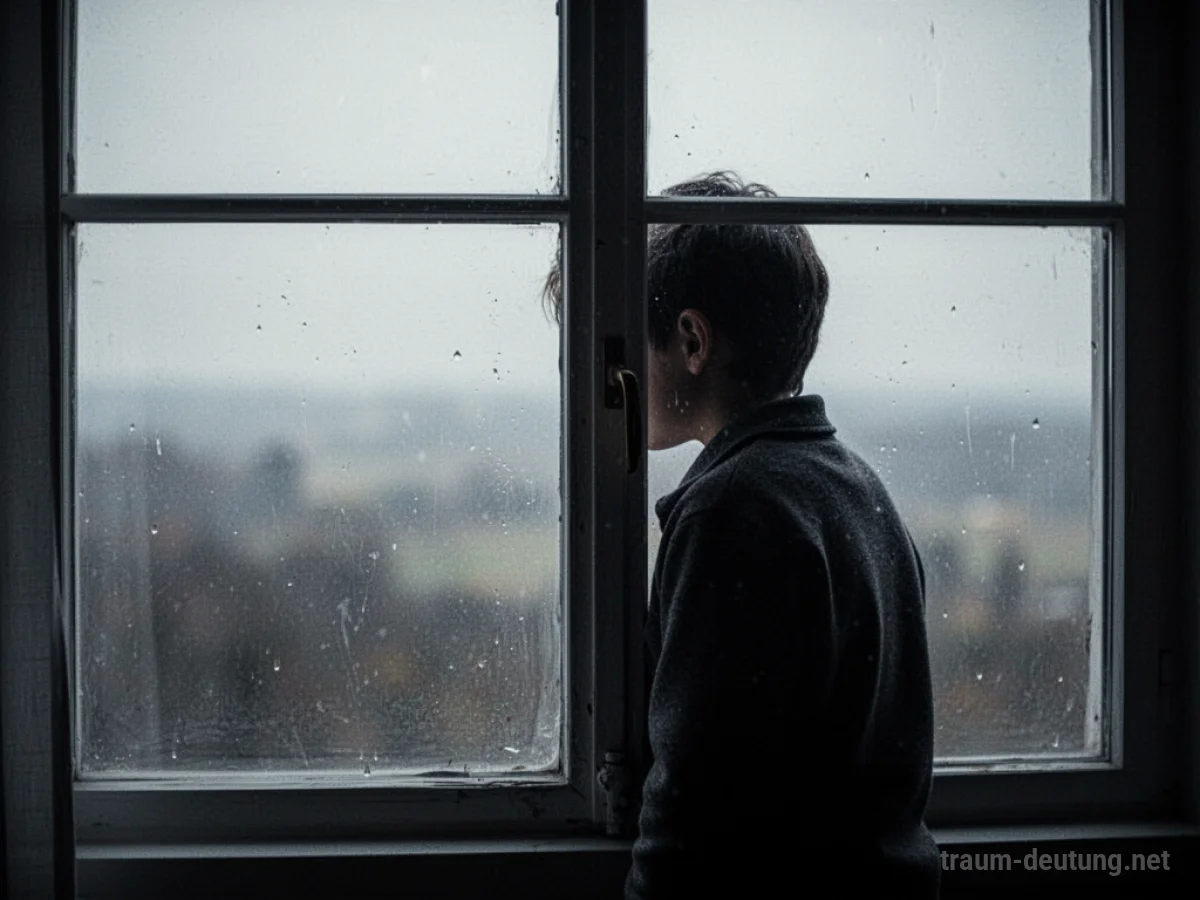 Silhouette einer Person, die durch ein Fenster nach draußen blickt, aber gefangen wirkt.