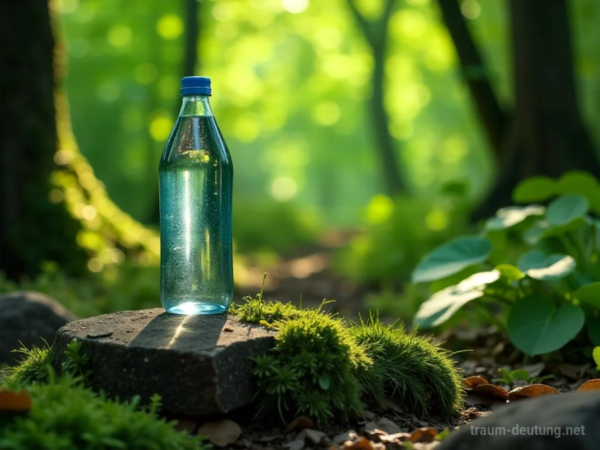 Klare Wasserflasche auf einem Stein im Wald