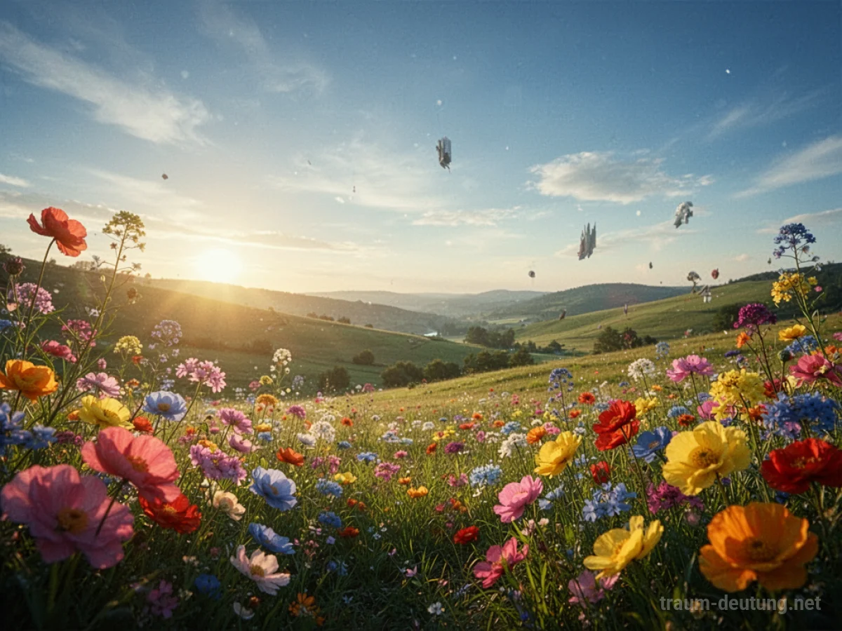 Sonnendurchflutete Landschaft mit blühenden Blumen
