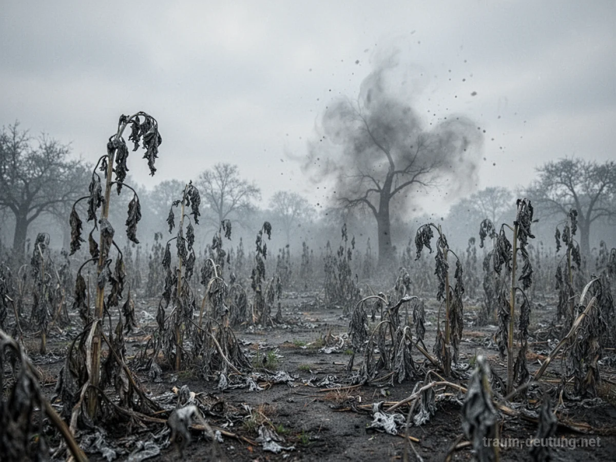 Verwelkende Pflanzen und Bäume in einer grauen Landschaft