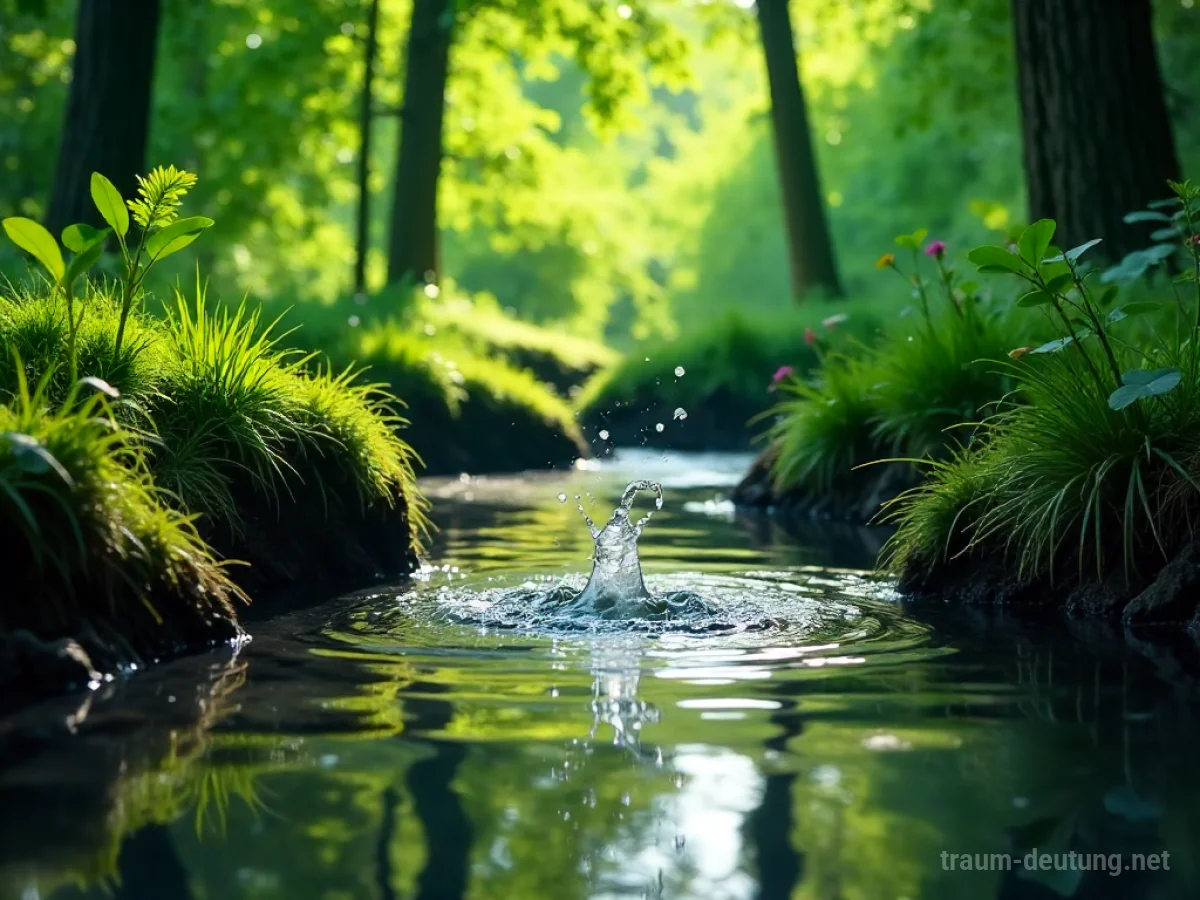 Person trinkt Wasser aus einem natürlichen Brunnen im Wald.