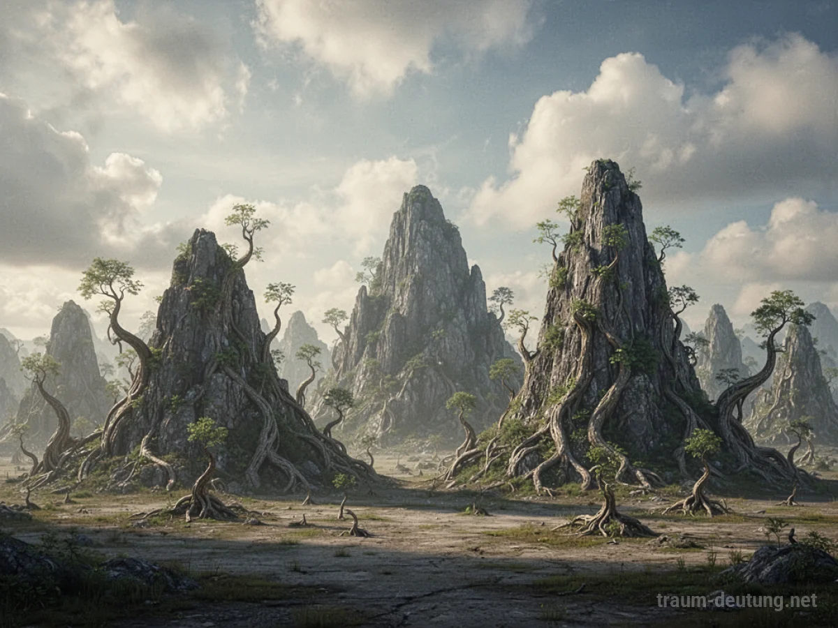 Plötzlich wachsende Berge in einer surrealen Landschaft