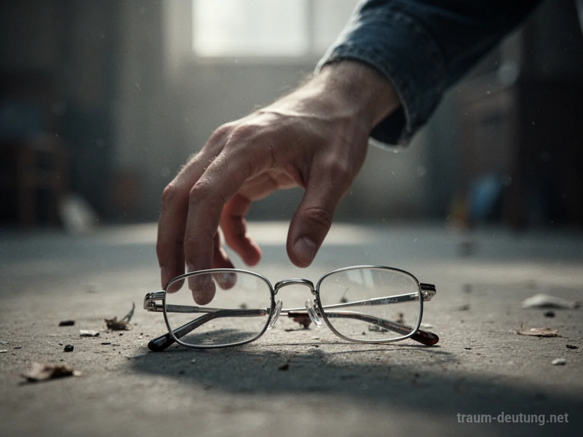 Suchende Hand nach verlorener Brille auf unscharfem Hintergrund