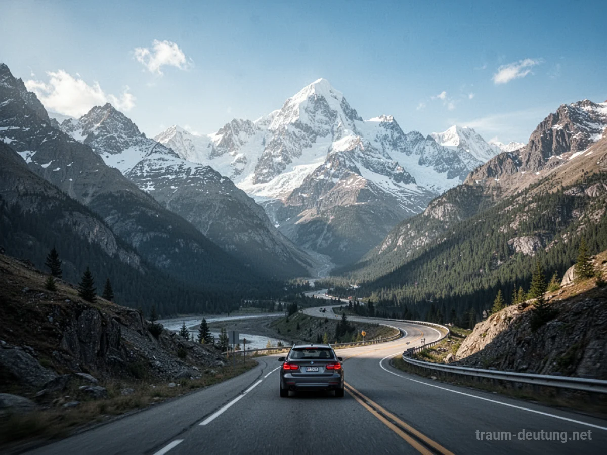Auto fährt auf kurvenreicher Straße durch majestätische Berglandschaft