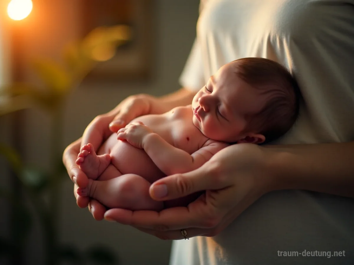 Eine Person hält liebevoll ein schlafendes Baby im Arm.