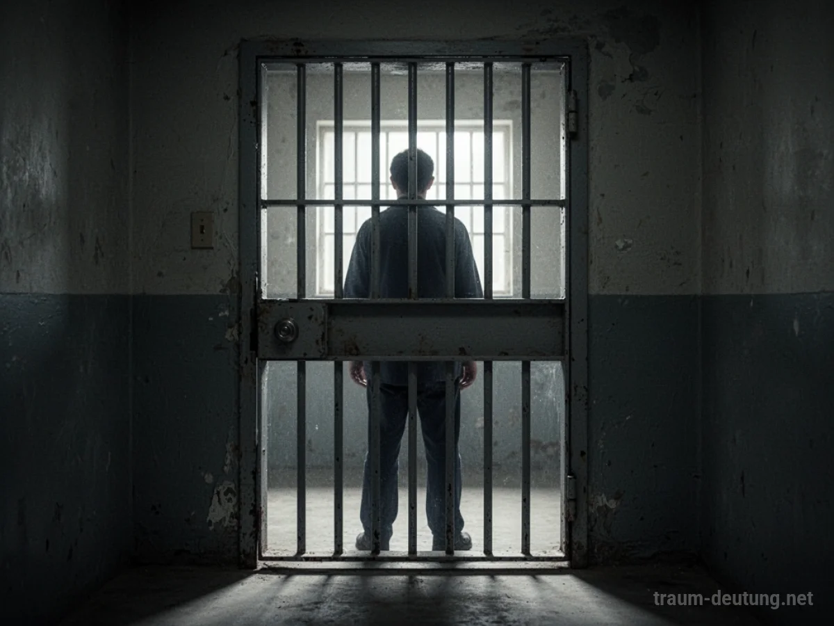 Silhouette einer Person hinter Gittern einer verschlossenen Tür