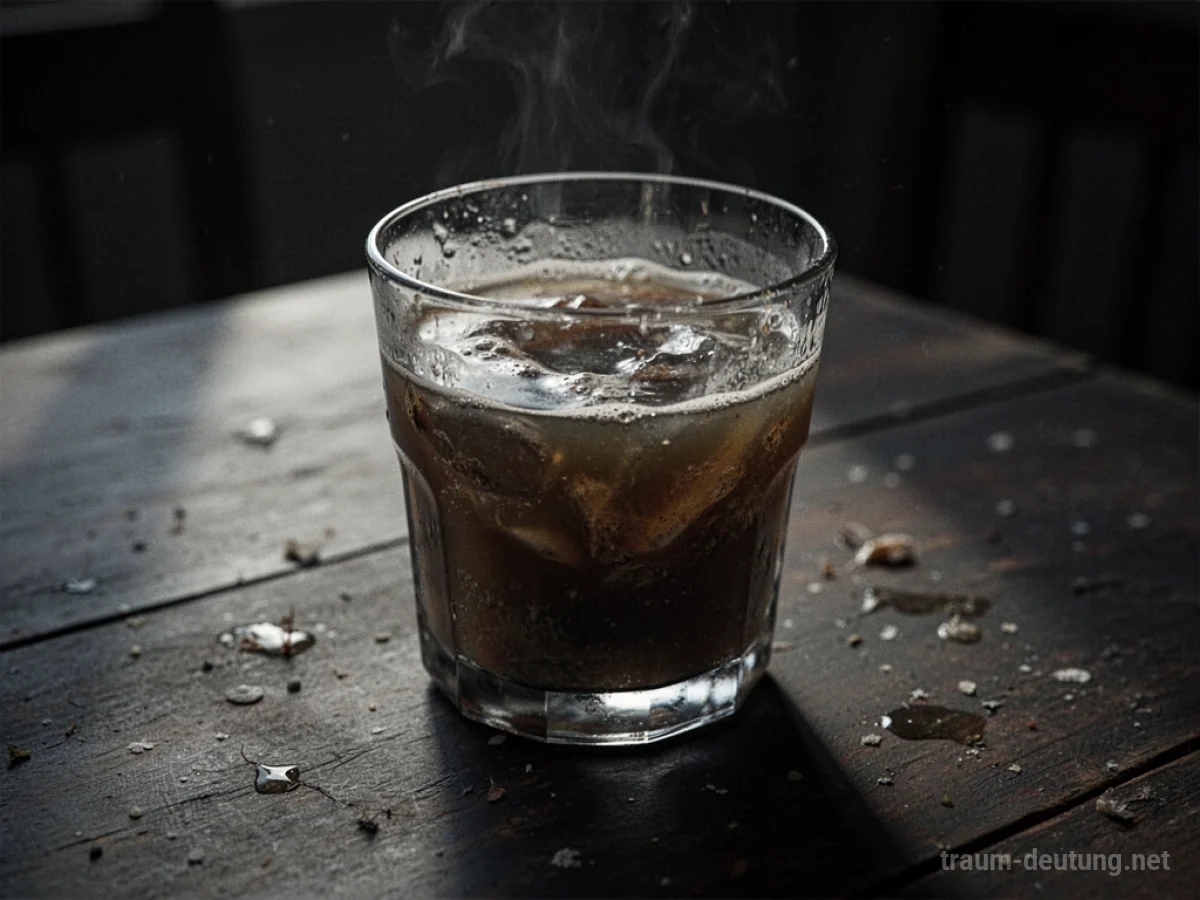 Ein Glas mit trübem, unappetitlichem Getränk im Schatten.