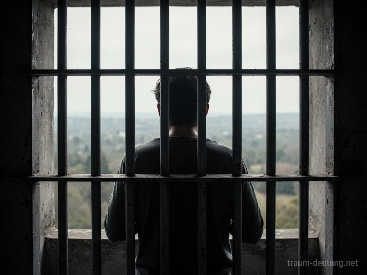 Silhouette einer Person hinter Gefängnisgittern, die in die Ferne blickt.