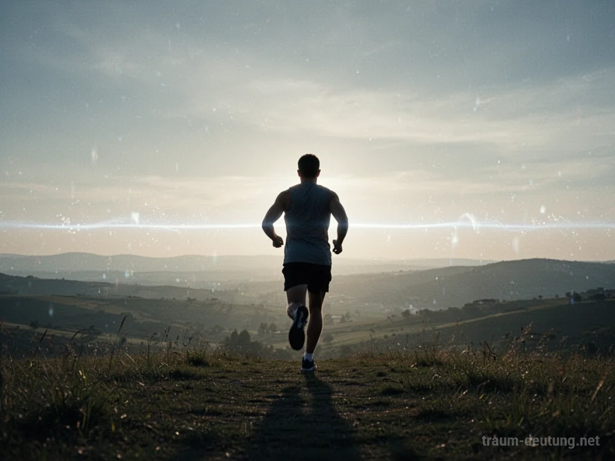 Silhouette einer Person, die auf eine helle Landschaft jenseits einer unsichtbaren Linie zuläuft.