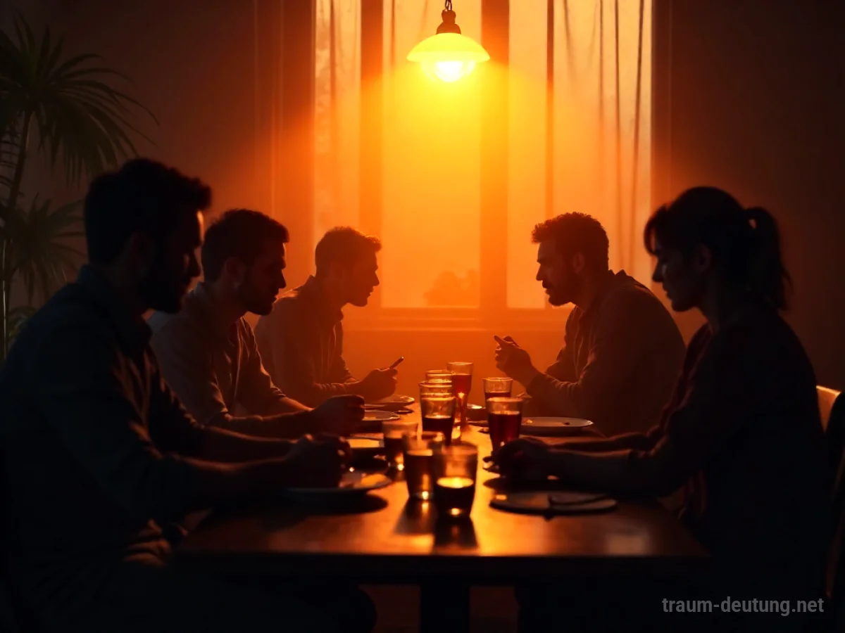 Menschen teilen Essen und Trinken an einem Tisch im Traum