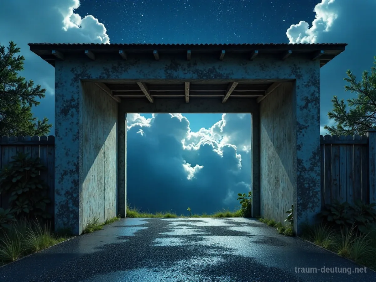 Eine Garage ohne Dach unter freiem Himmel, die den Blick auf die Sterne freigibt.