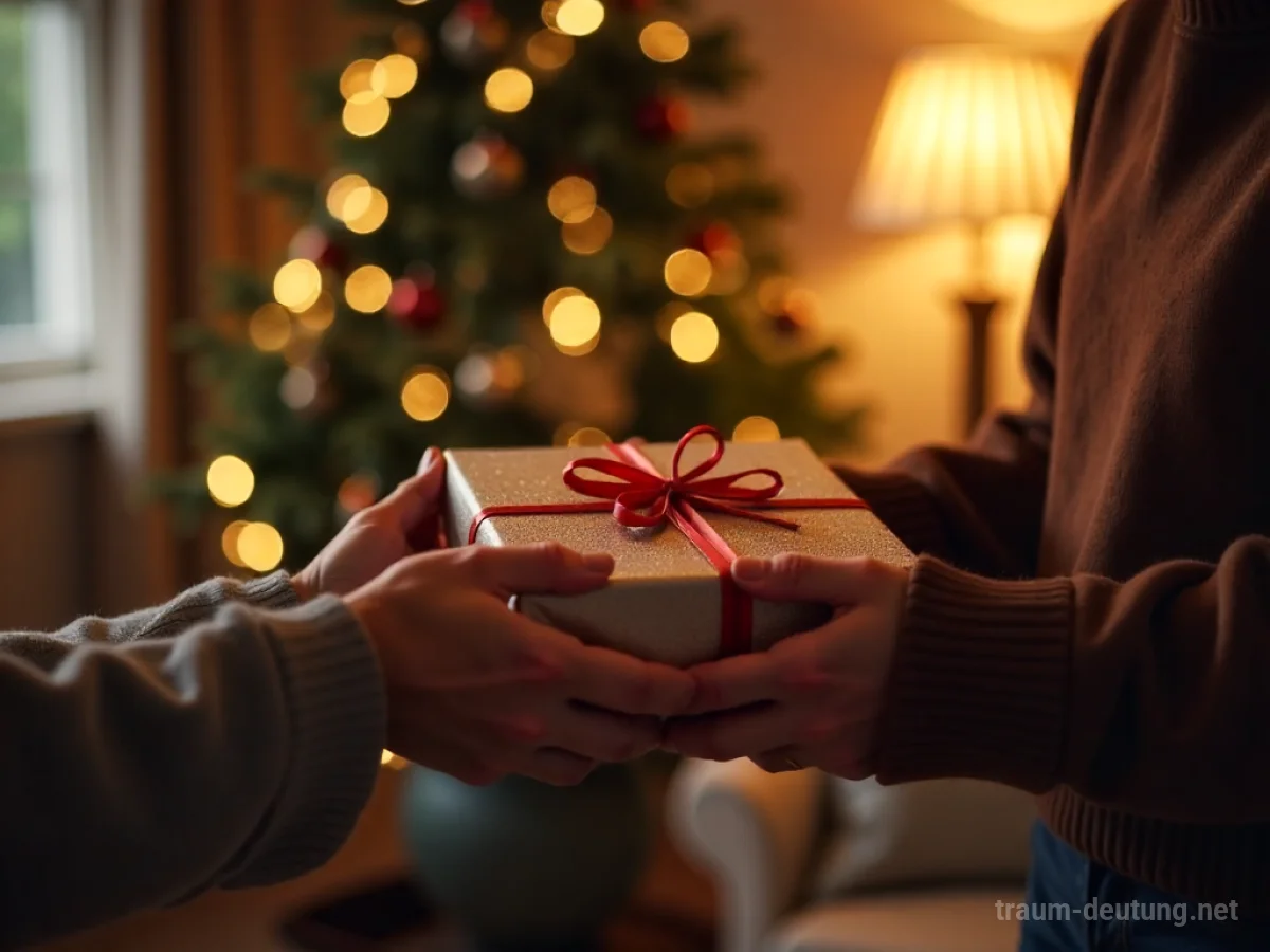 Eine Person reicht einer anderen Person ein Geschenk.
