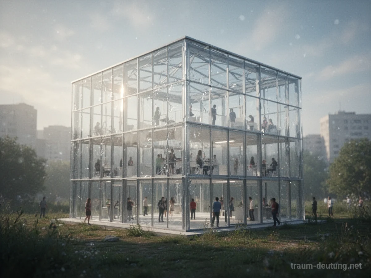 Ein transparentes Glasgebäude in einer Traumlandschaft