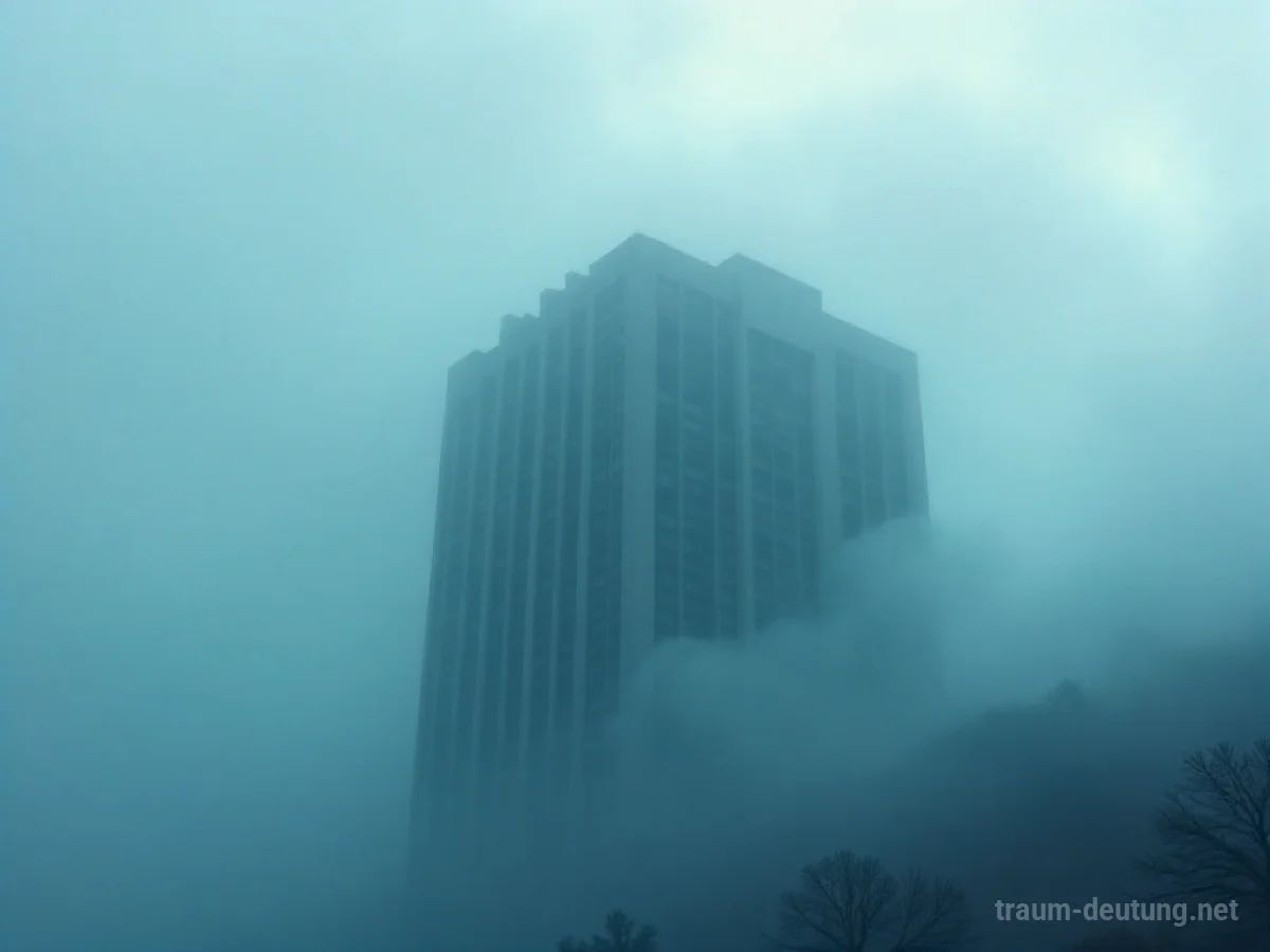 Gebäude, das im dichten Nebel verschwimmt