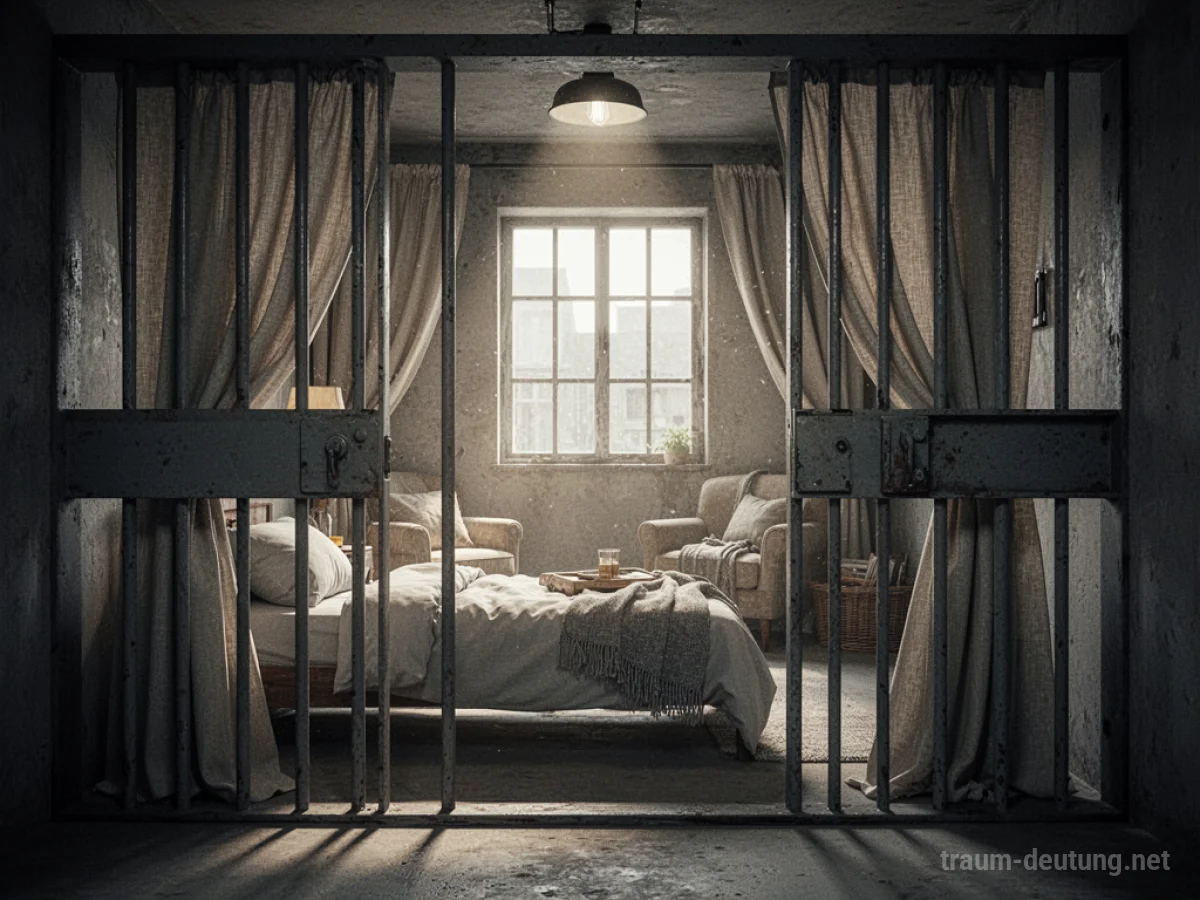 Gefängniszelle mit gemütlichem Bett und Sonnenschein, die zum Zuhause wird.