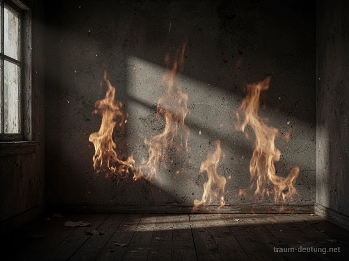 Schatten von Flammen tanzen an einer dunklen Wand und symbolisieren Gefahr.
