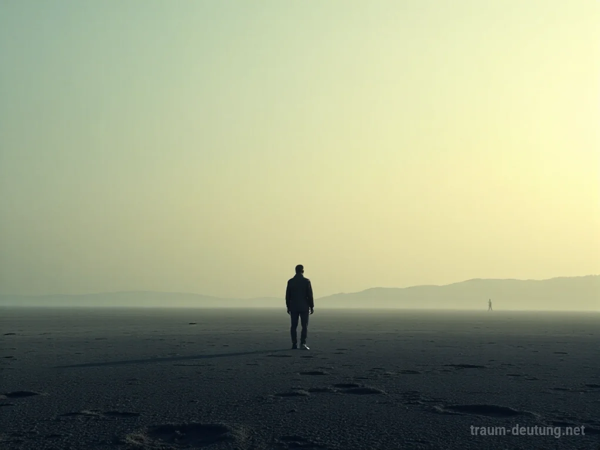 Eine einzelne Figur steht am Rande einer weiten, leeren Landschaft.