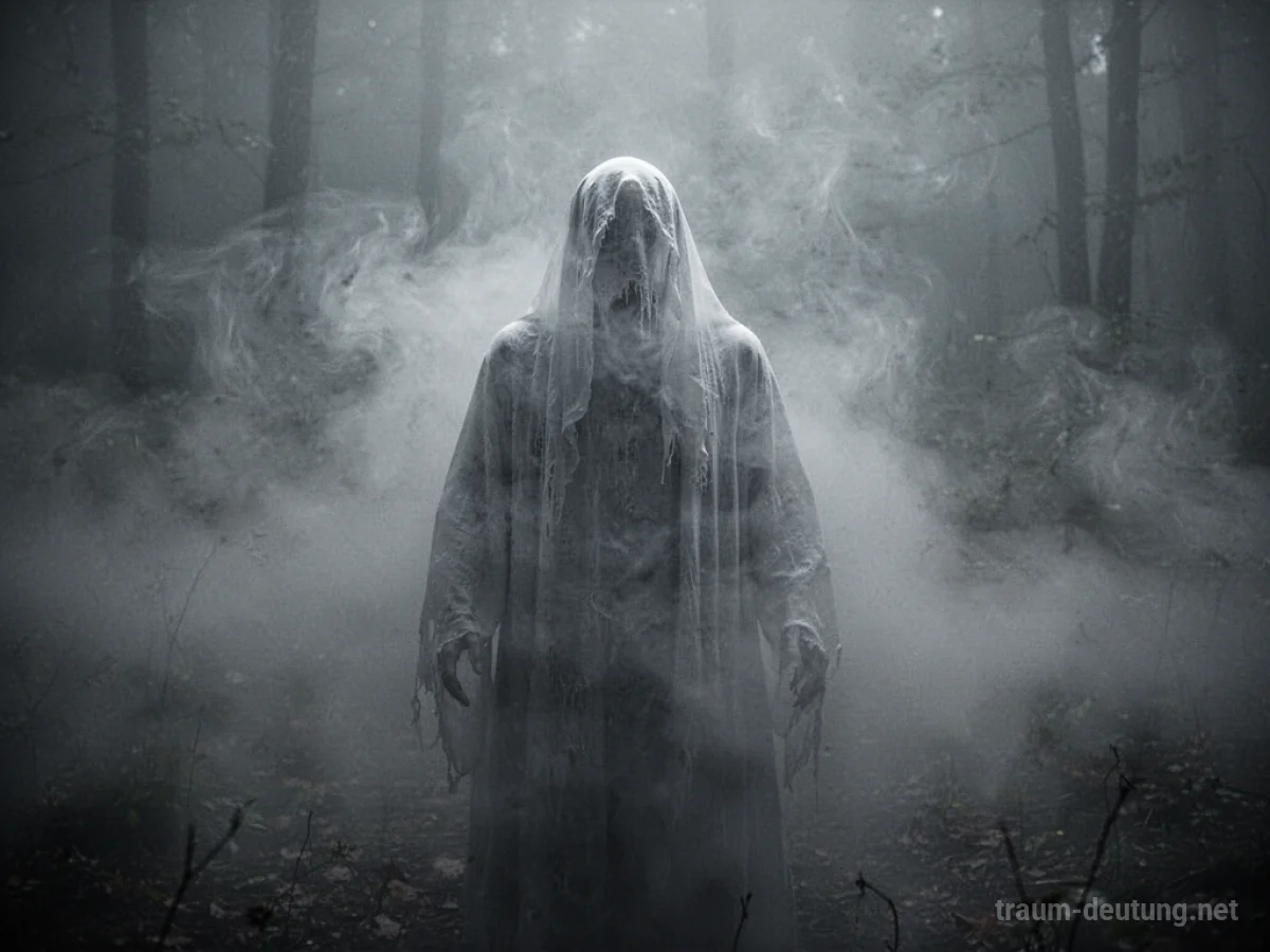 Geistfigur, die im dichten Nebel verschwimmt