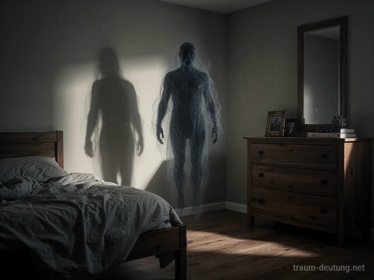 Schattengestalt eines Geistes im dunklen Schlafzimmer