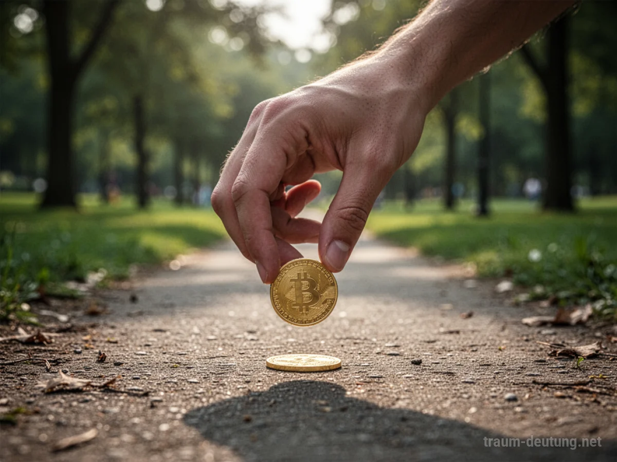 Eine Hand greift nach einer einzelnen Goldmünze auf einem Weg.