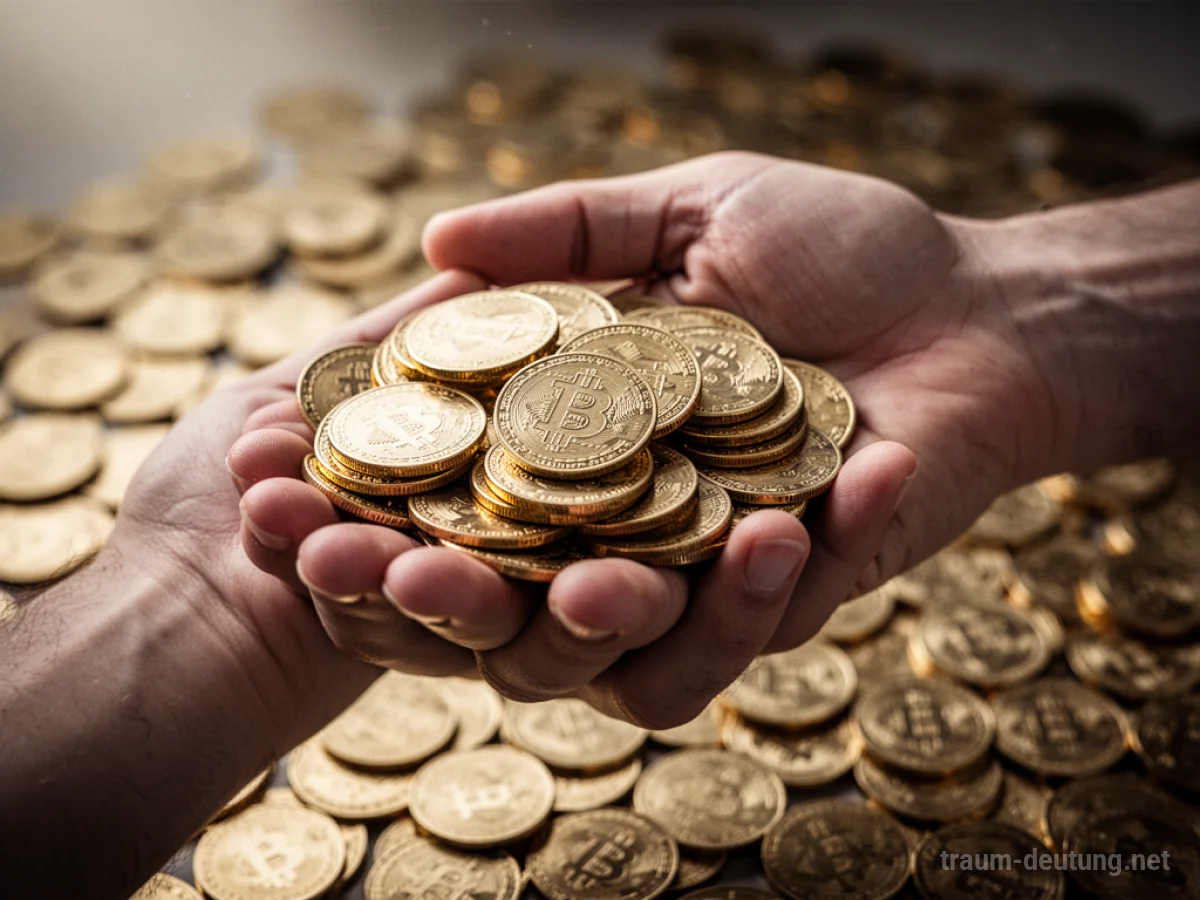 Eine Hand hält einen Haufen goldener Münzen.