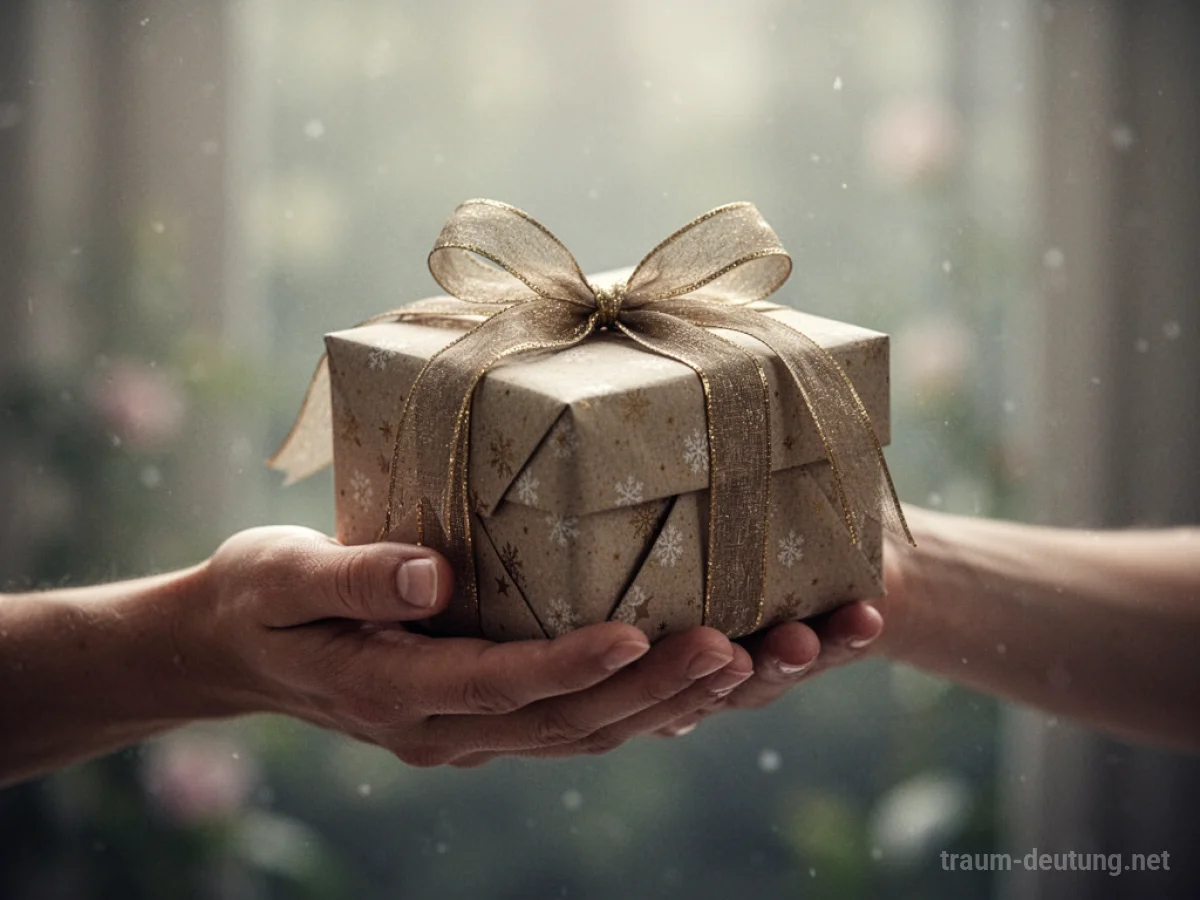 Eine Hand reicht ein Geschenk mit einer Schleife.