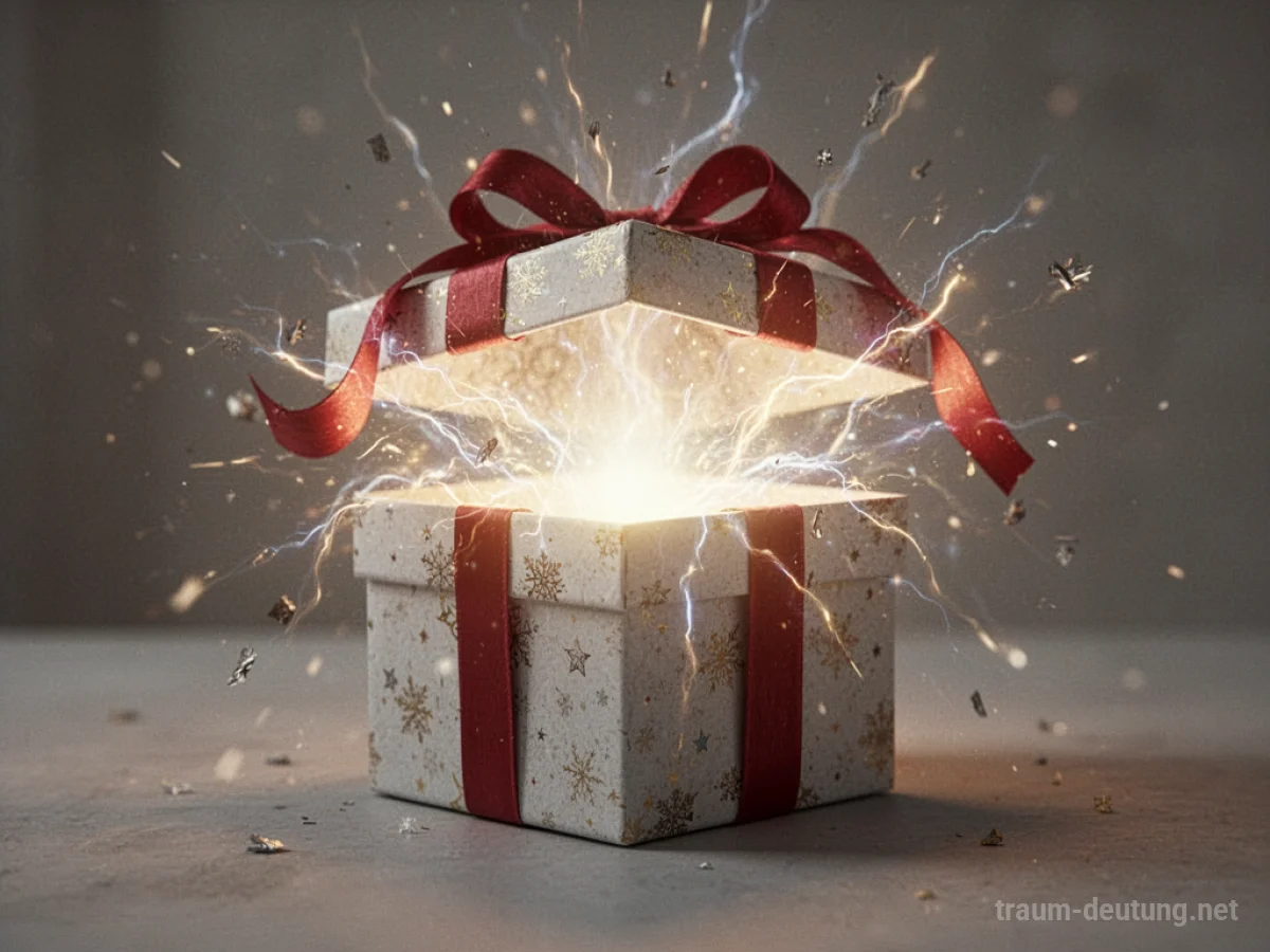 Explodierendes Geschenk mit hellem Lichtschein