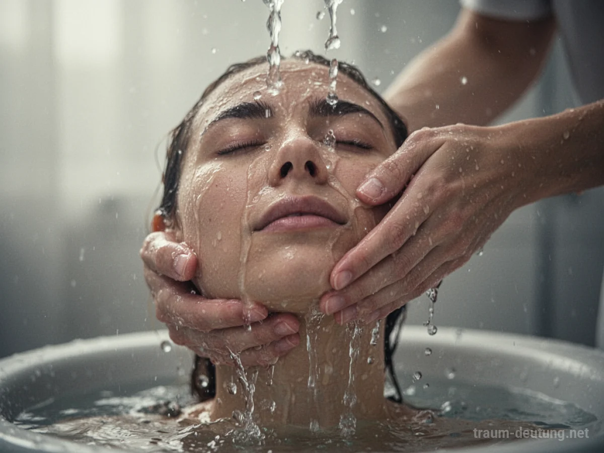 Ein Gesicht wird mit klarem Wasser gewaschen.