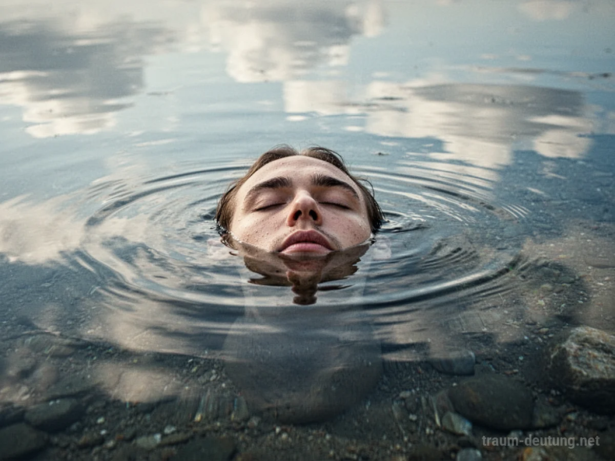 Ein Gesicht, das im Wasser sichtbar ist und den Himmel reflektiert.