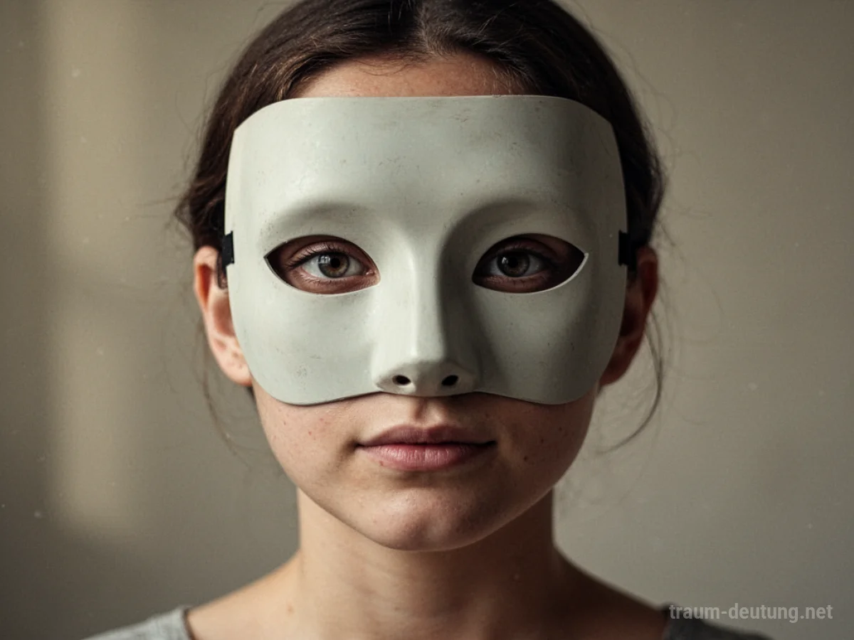 Ein menschliches Gesicht, teilweise von einer neutralen Maske verdeckt.