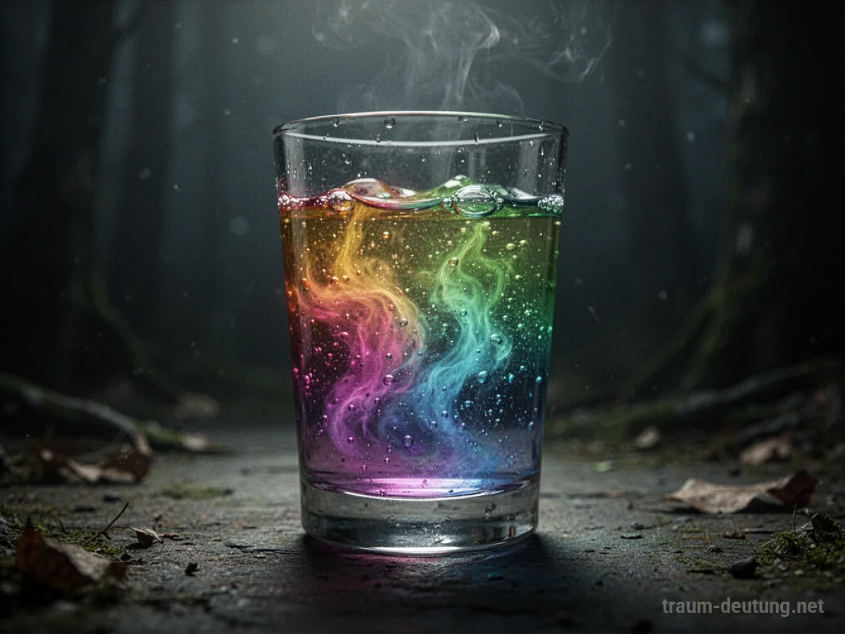 Ein Glas mit sich verfärbendem Getränk in einem dunklen Raum