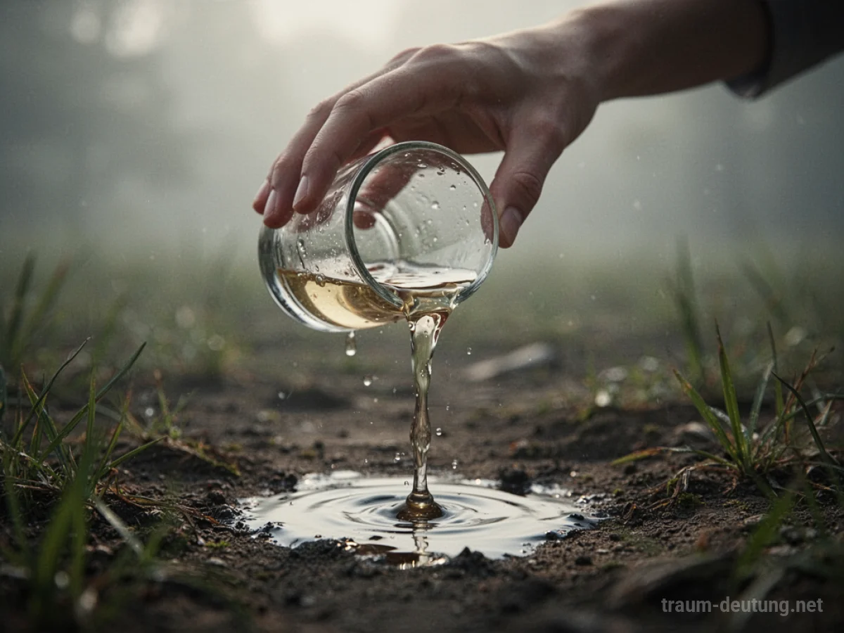Hand gießt Flüssigkeit aus einem Glas auf den Boden.
