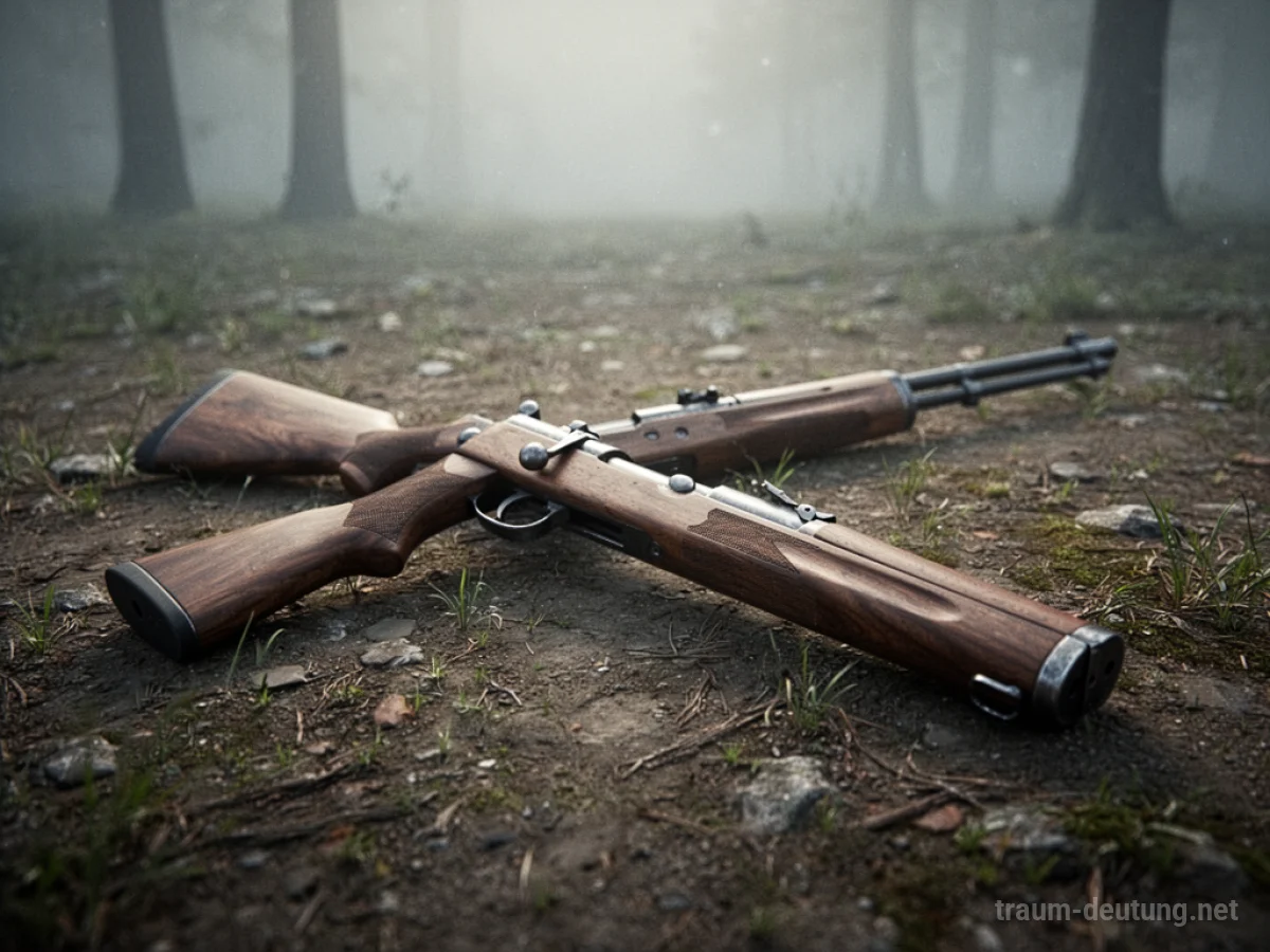 Gewehr liegt auf dem Boden, symbolisiert unterdrückte Aggression.