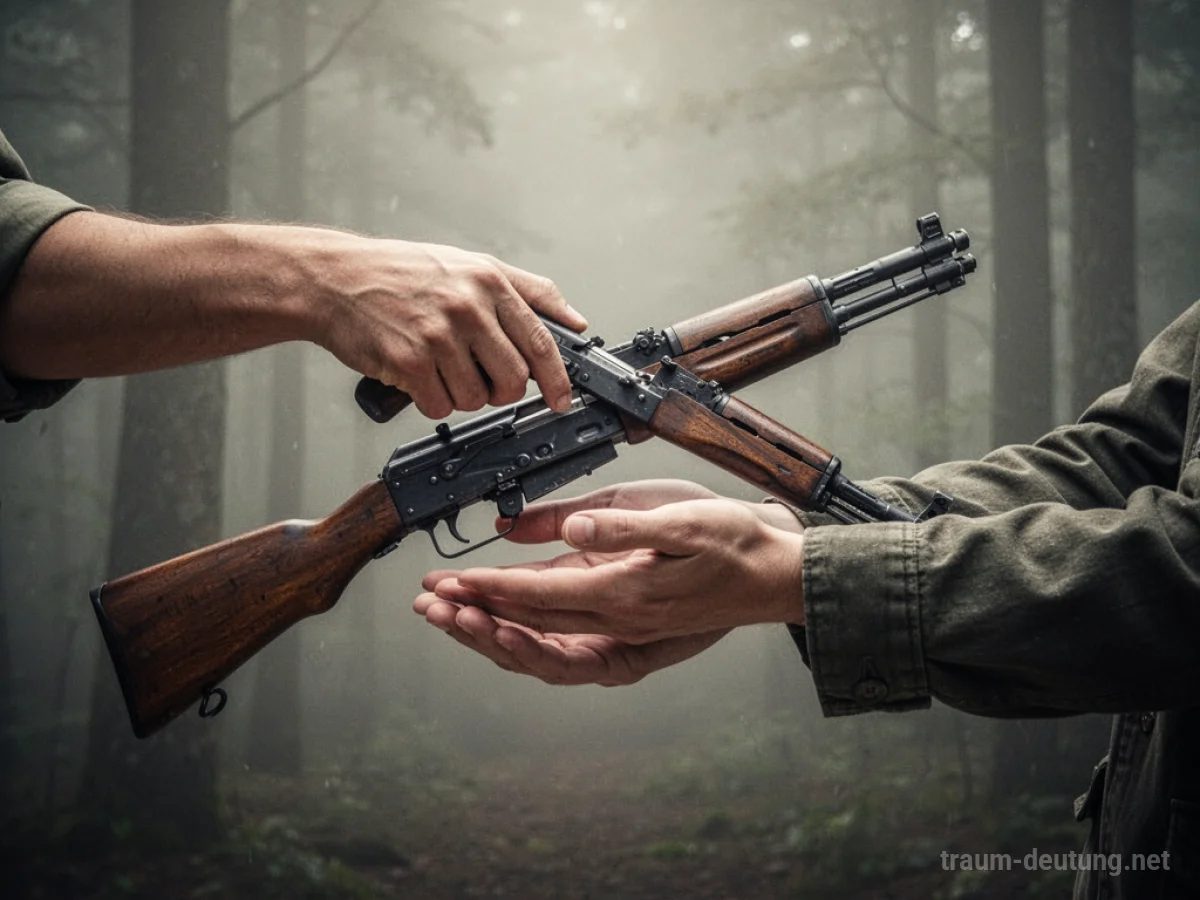 Hände übergeben ein Gewehr, Symbol für Verantwortung