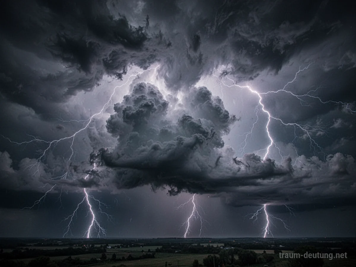 Dramatisches Gewitter mit hellen Blitzen am dunklen Himmel